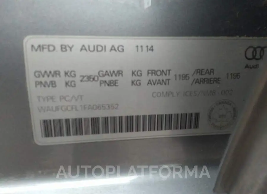 AUDI S4 PREMIUM 2015 vin WAUFGCFL1FA065352 from auto auction Caiaai