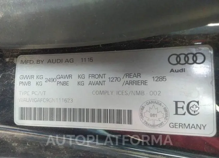 AUDI A7 PREMIUM PLUS 2016 vin WAUWGAFC9GN111623 from auto auction Caiaai