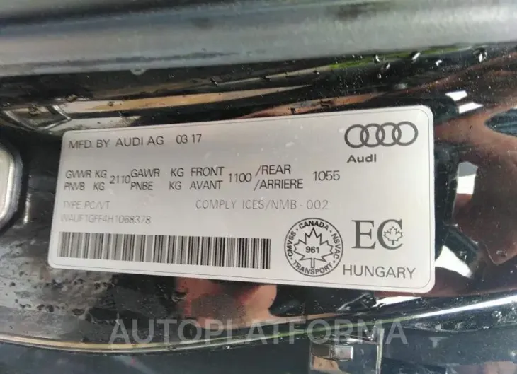 AUDI S3 PRESTIGE 2017 vin WAUF1GFF4H1068378 from auto auction Caiaai