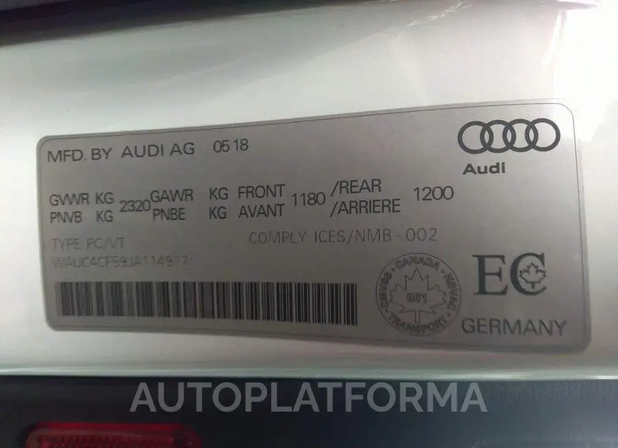 AUDI S5 PRESTIGE 2018 vin WAUC4CF59JA114917 from auto auction Caiaai