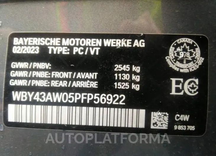 BMW I4 EDRIVE35 2023 vin WBY43AW05PFP56922 from auto auction Caiaai