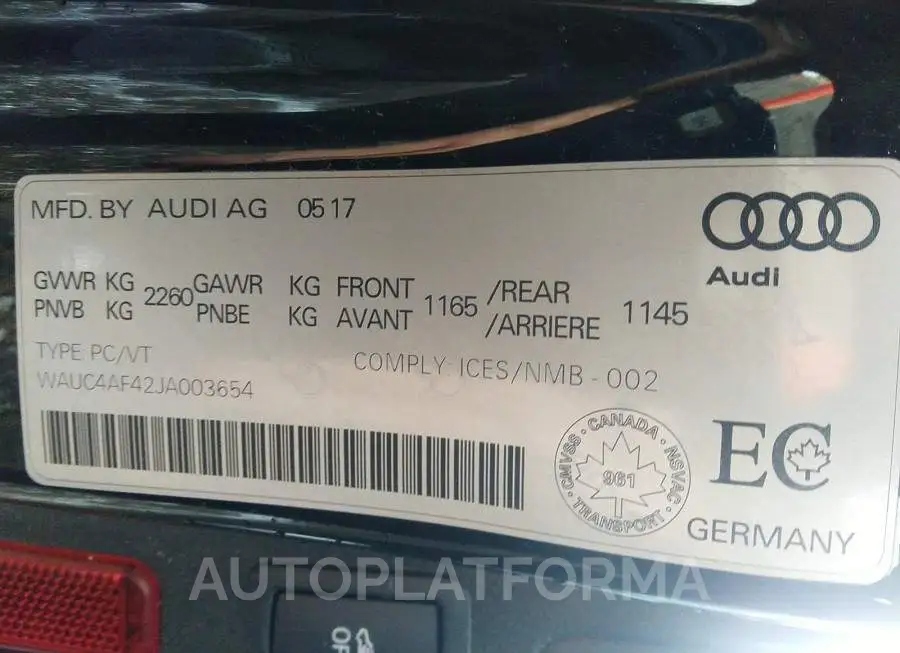 AUDI S4 PRESTIGE 2018 vin WAUC4AF42JA003654 from auto auction Caiaai