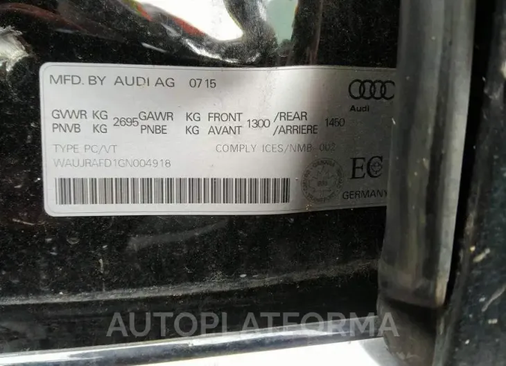 AUDI A8 QUATTRO 2016 vin WAUJRAFD1GN004918 from auto auction Caiaai