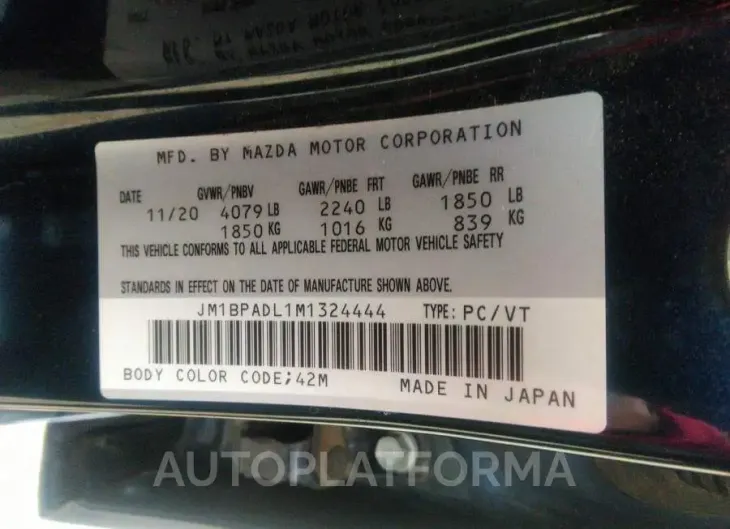 MAZDA 3 PREMIUM 2021 vin JM1BPADL1M1324444 from auto auction Caiaai