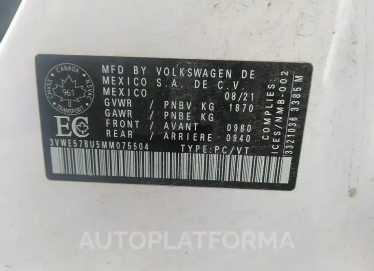 VOLKSWAGEN JETTA SEL 2021 vin 3VWE57BU5MM075504 from auto auction Caiaai