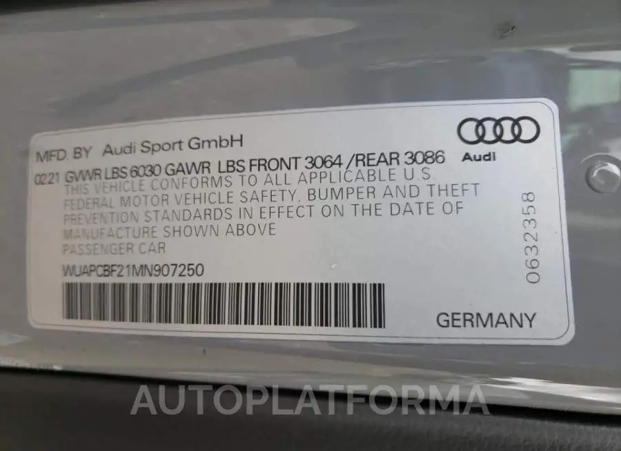 AUDI RS7 2021 vin WUAPCBF21MN907250 from auto auction Copart