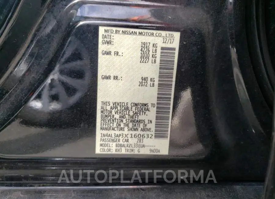 NISSAN ALTIMA 2.5 2018 vin 1N4AL3AP3JC160632 from auto auction Copart