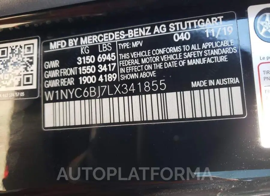 MERCEDES-BENZ G 550 2020 vin W1NYC6BJ7LX341855 from auto auction Copart