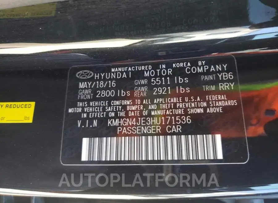 GENESIS G80 BASE 2017 vin KMHGN4JE3HU171536 from auto auction Copart