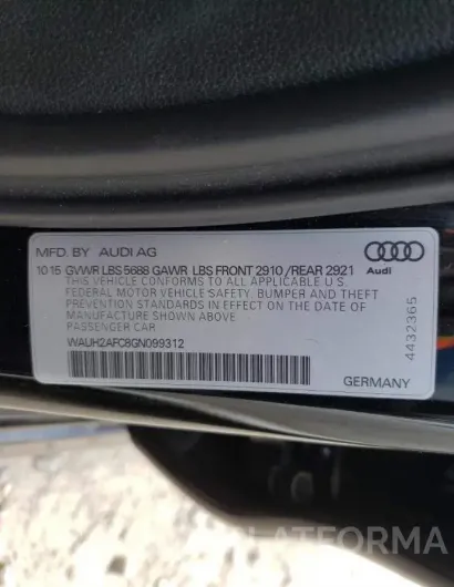 AUDI S6 PRESTIG 2016 vin WAUH2AFC8GN099312 from auto auction Copart