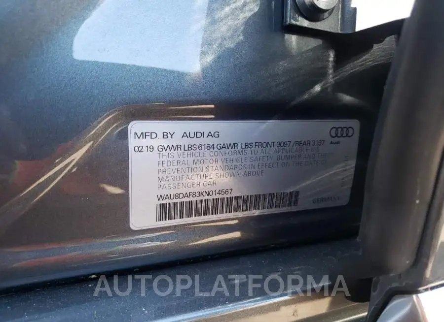 AUDI A8 L 2019 vin WAU8DAF83KN014567 from auto auction Copart