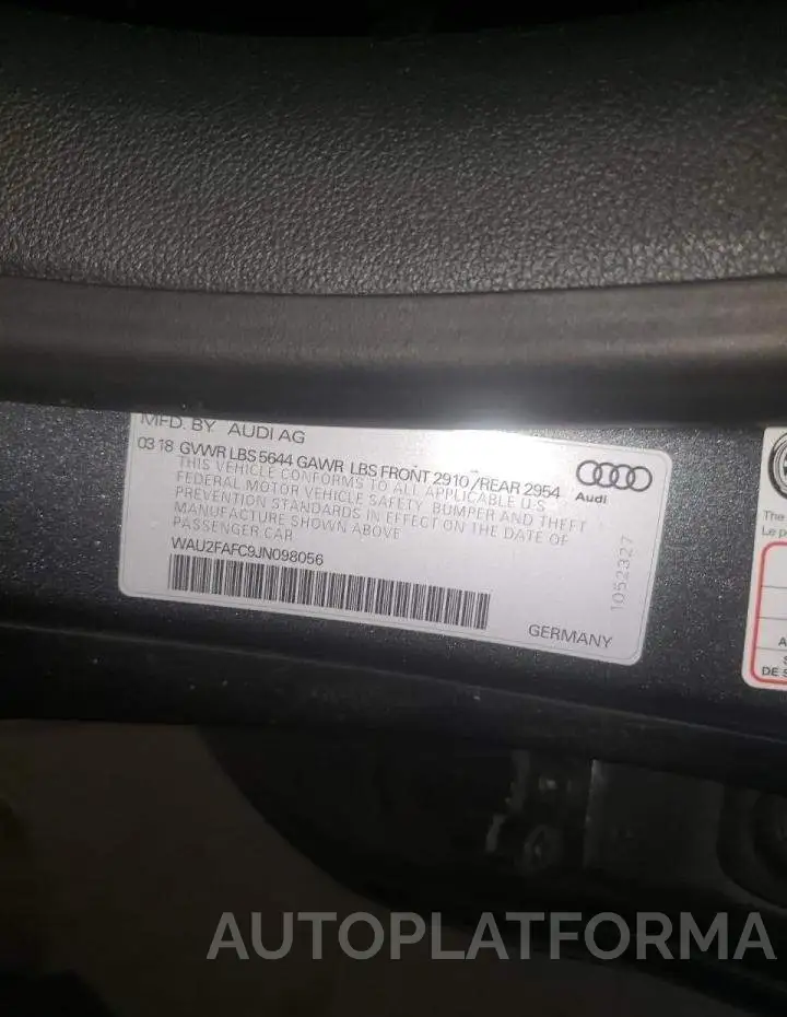 AUDI S7 PRESTIG 2018 vin WAU2FAFC9JN098056 from auto auction Copart