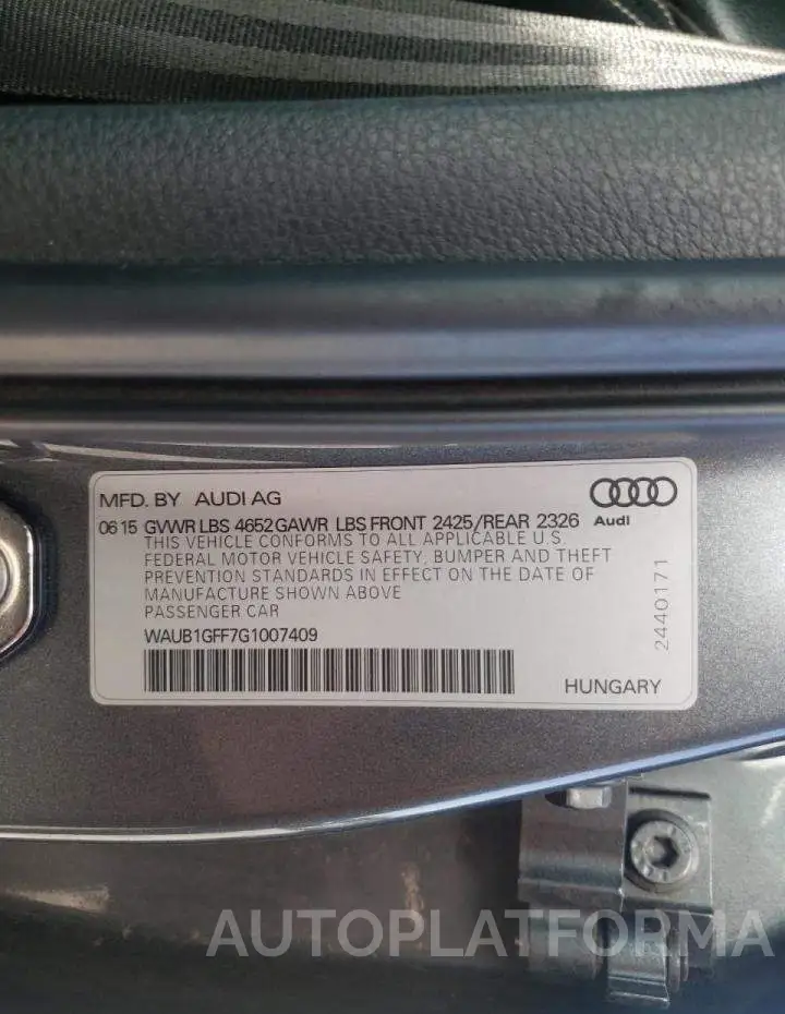 AUDI S3 PREMIUM 2016 vin WAUB1GFF7G1007409 from auto auction Copart