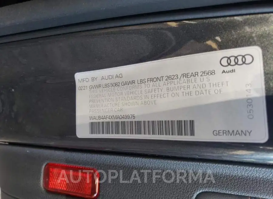 AUDI S4 PREMIUM 2021 vin WAUB4AF4XMA049975 from auto auction Copart