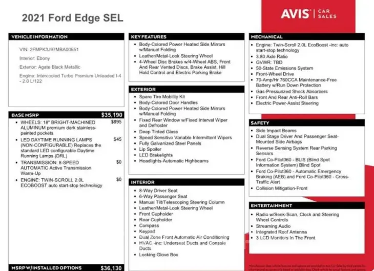 FORD EDGE SEL 2021 vin 2FMPK3J97MBA00651 from auto auction Copart