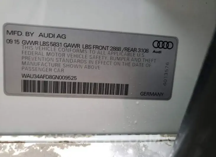 AUDI A8 L QUATT 2016 vin WAU34AFD8GN009525 from auto auction Copart