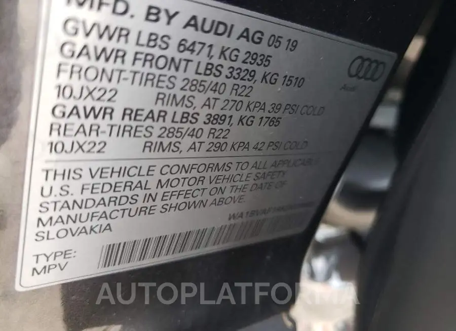 AUDI Q8 PREMIUM 2019 vin WA1BVAF19KD039868 from auto auction Copart