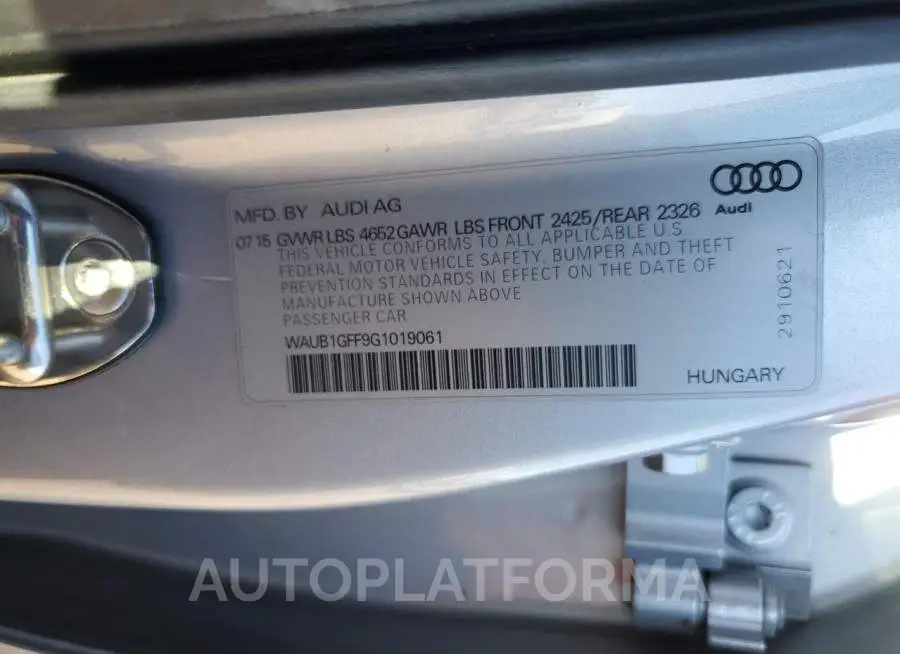 AUDI S3 PREMIUM 2016 vin WAUB1GFF9G1019061 from auto auction Copart