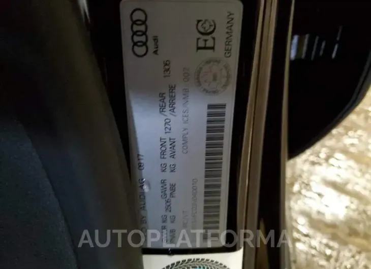 AUDI A7 PREMIUM 2018 vin WAUW3AFC0JN040010 from auto auction Copart