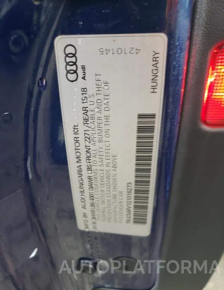 AUDI TT 2016 vin TRUC5AFV1G1016273 from auto auction Copart