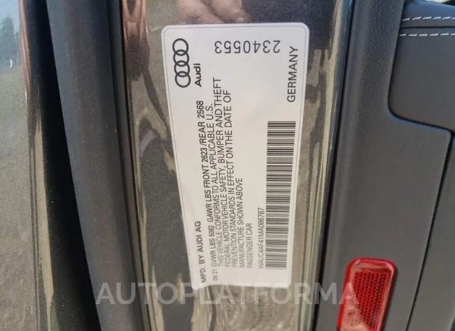 AUDI S4 PRESTIG 2021 vin WAUC4AF41MA086787 from auto auction Copart