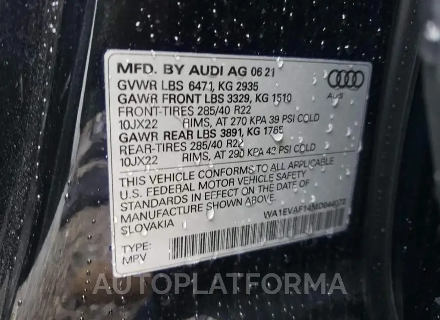 AUDI Q8 PREMIUM 2021 vin WA1EVAF14MD044072 from auto auction Copart