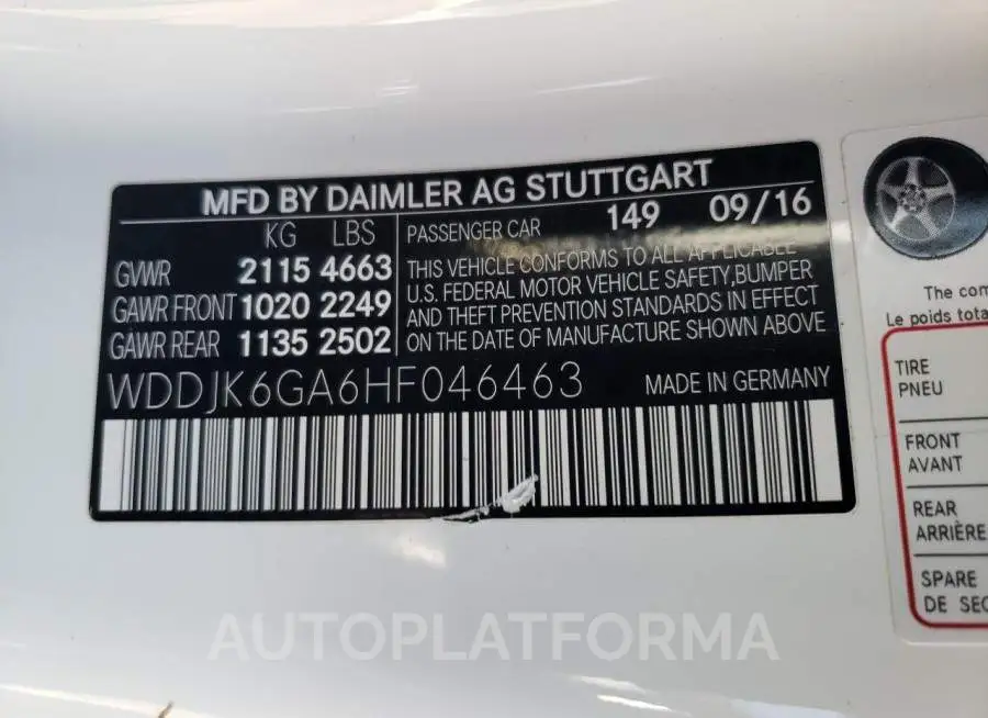 MERCEDES-BENZ SL 450 2017 vin WDDJK6GA6HF046463 from auto auction Copart