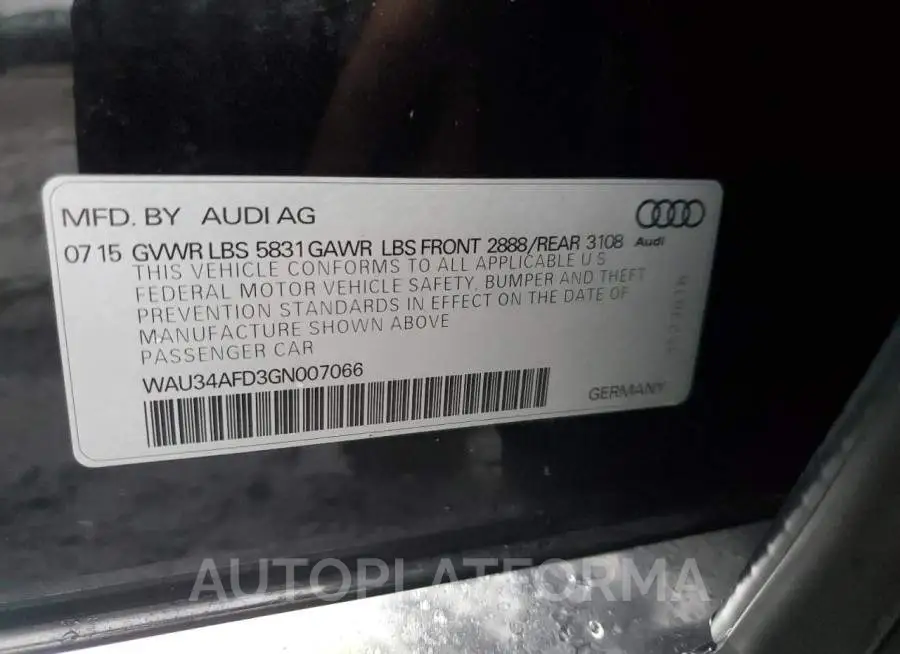 AUDI A8 L QUATT 2016 vin WAU34AFD3GN007066 from auto auction Copart