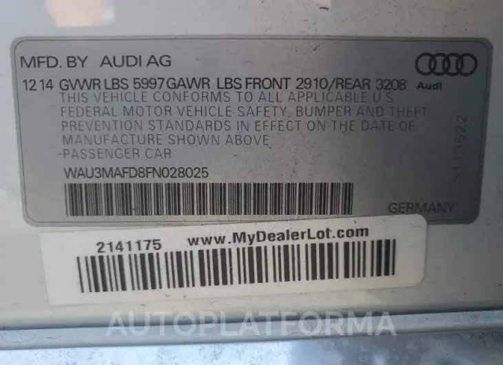 AUDI A8 L TDI Q 2015 vin WAU3MAFD8FN028025 from auto auction Copart