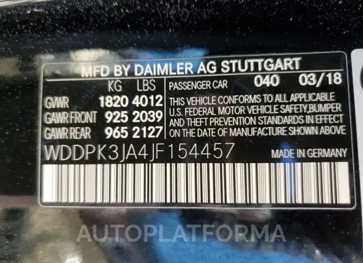 MERCEDES-BENZ SLC 300 2018 vin WDDPK3JA4JF154457 from auto auction Copart