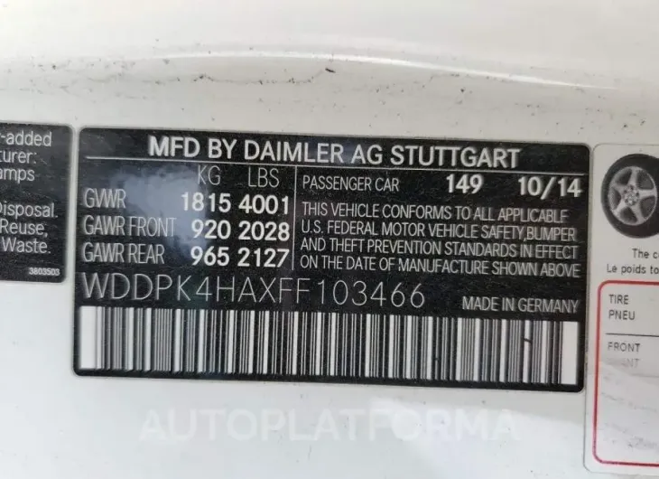 MERCEDES-BENZ SLK 250 2015 vin WDDPK4HAXFF103466 from auto auction Copart