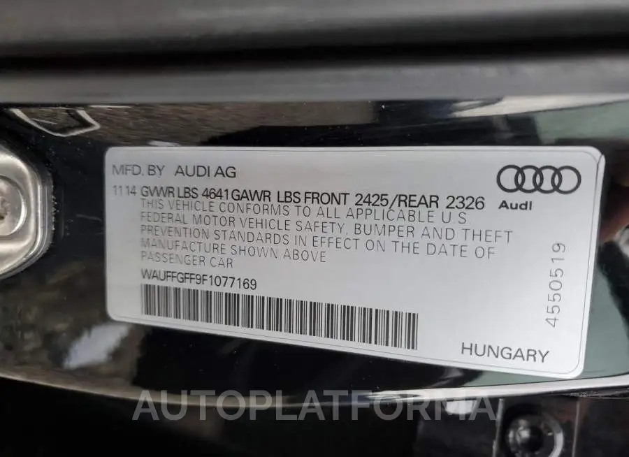 AUDI S3 PRESTIG 2015 vin WAUFFGFF9F1077169 from auto auction Copart