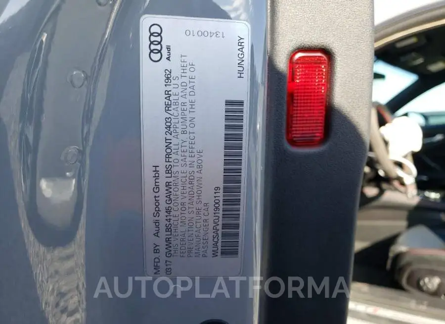 AUDI TT RS 2018 vin WUACSAFV0J1900119 from auto auction Copart