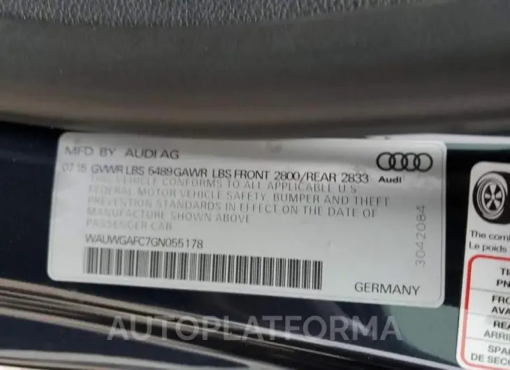 AUDI A7 PREMIUM 2016 vin WAUWGAFC7GN055178 from auto auction Copart