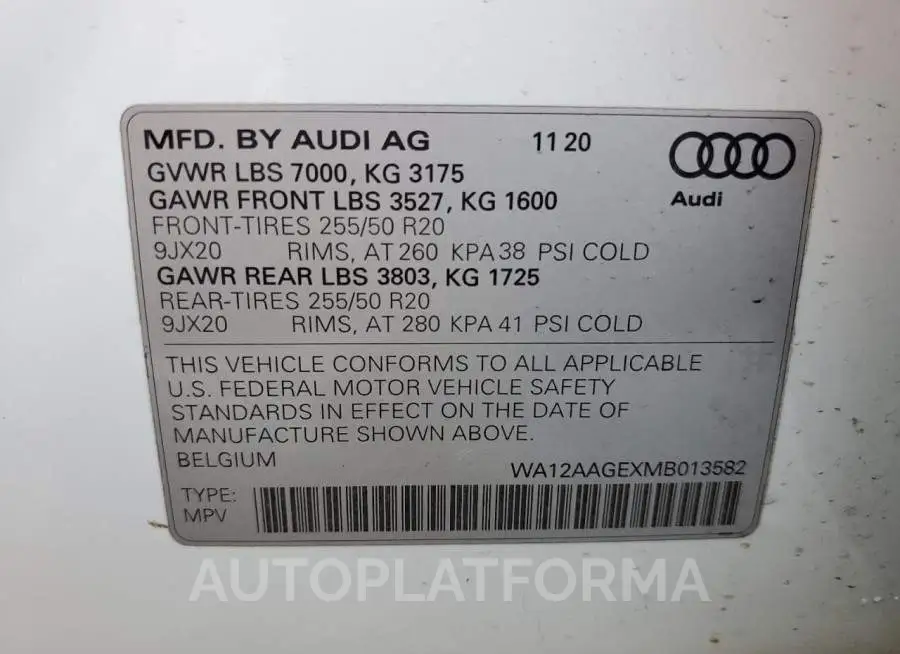 AUDI E-TRON SPO 2021 vin WA12AAGEXMB013582 from auto auction Copart