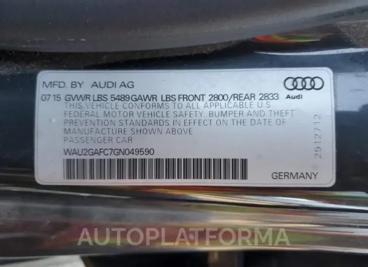 AUDI A7 PRESTIG 2016 vin WAU2GAFC7GN049590 from auto auction Copart