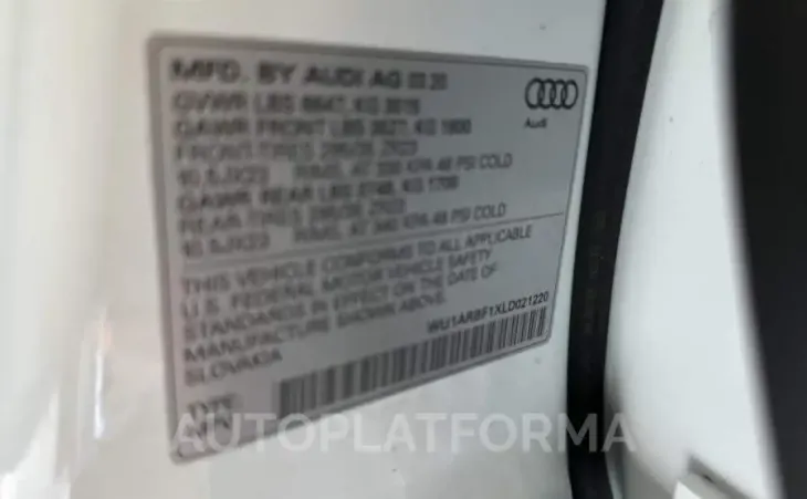 AUDI RS Q8 2020 vin WU1ARBF1XLD021220 from auto auction Copart