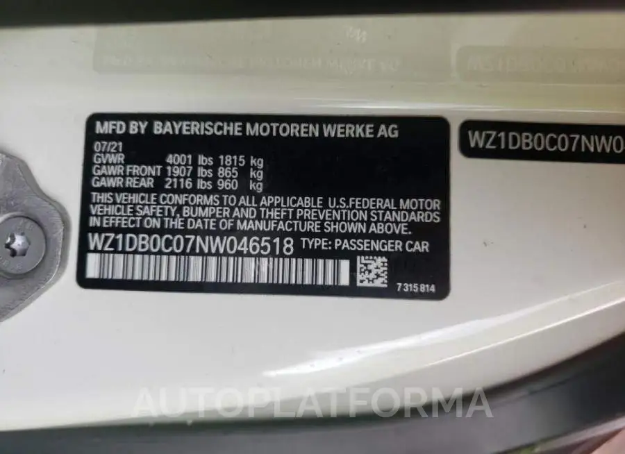 TOYOTA SUPRA BASE 2022 vin WZ1DB0C07NW046518 from auto auction Copart