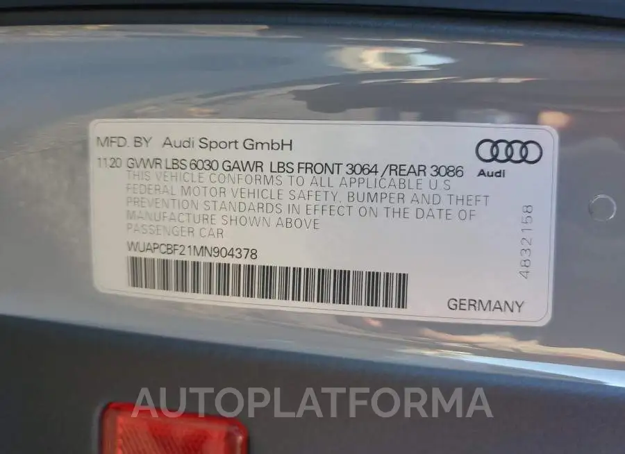 AUDI RS7 2021 vin WUAPCBF21MN904378 from auto auction Copart