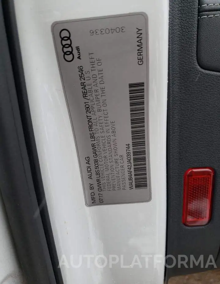 AUDI S4 PREMIUM 2018 vin WAUB4AF42JA039744 from auto auction Copart