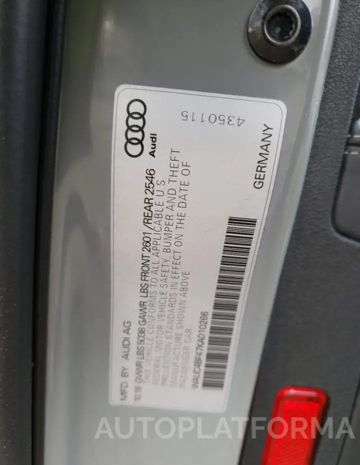 AUDI S4 PRESTIG 2019 vin WAUC4BF47KA010266 from auto auction Copart