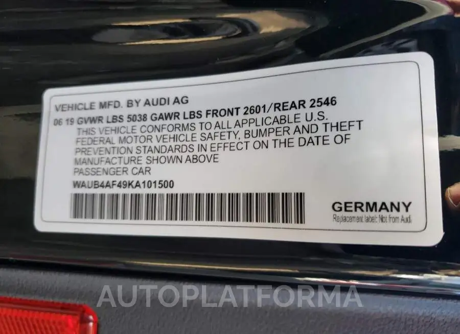 AUDI S4 PREMIUM 2019 vin WAUB4AF49KA101500 from auto auction Copart