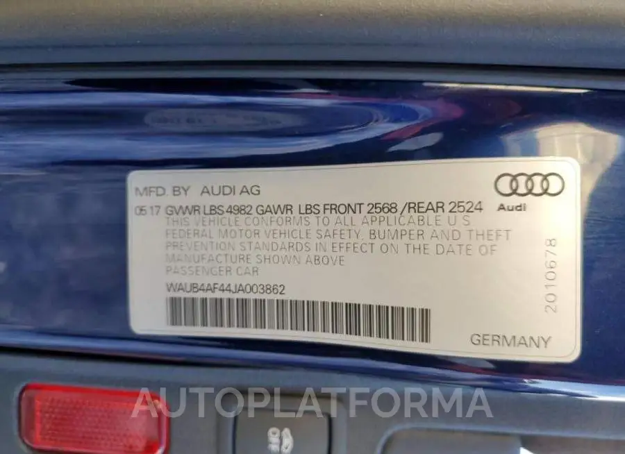 AUDI S4 PREMIUM 2018 vin WAUB4AF44JA003862 from auto auction Copart