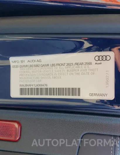 AUDI S4 PREMIUM 2020 vin WAUB4AF41LA068476 from auto auction Copart