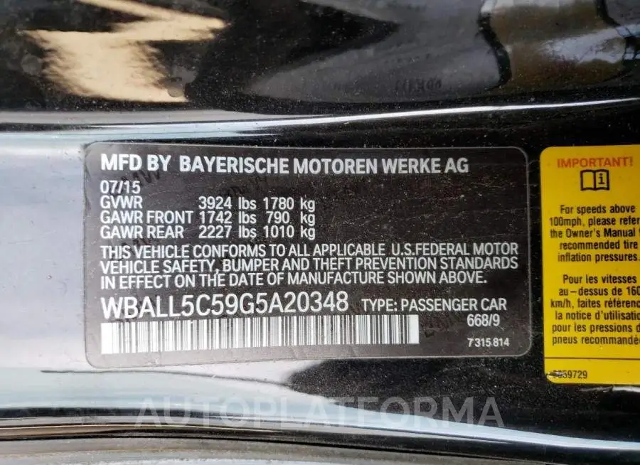 BMW Z4 SDRIVE2 2016 vin WBALL5C59G5A20348 from auto auction Copart