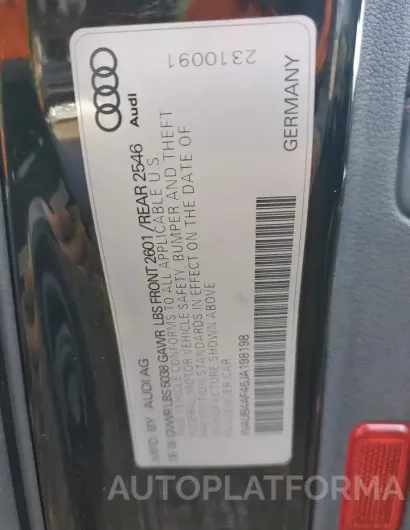 AUDI S4 PREMIUM 2018 vin WAUB4AF46JA198198 from auto auction Copart