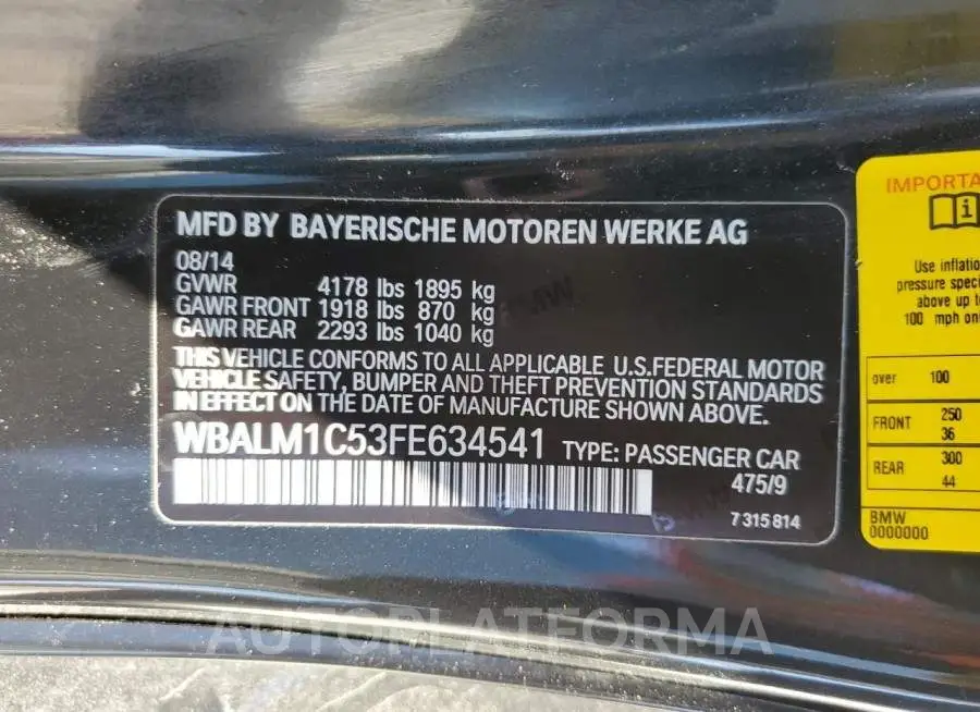 BMW Z4 SDRIVE3 2015 vin WBALM1C53FE634541 from auto auction Copart