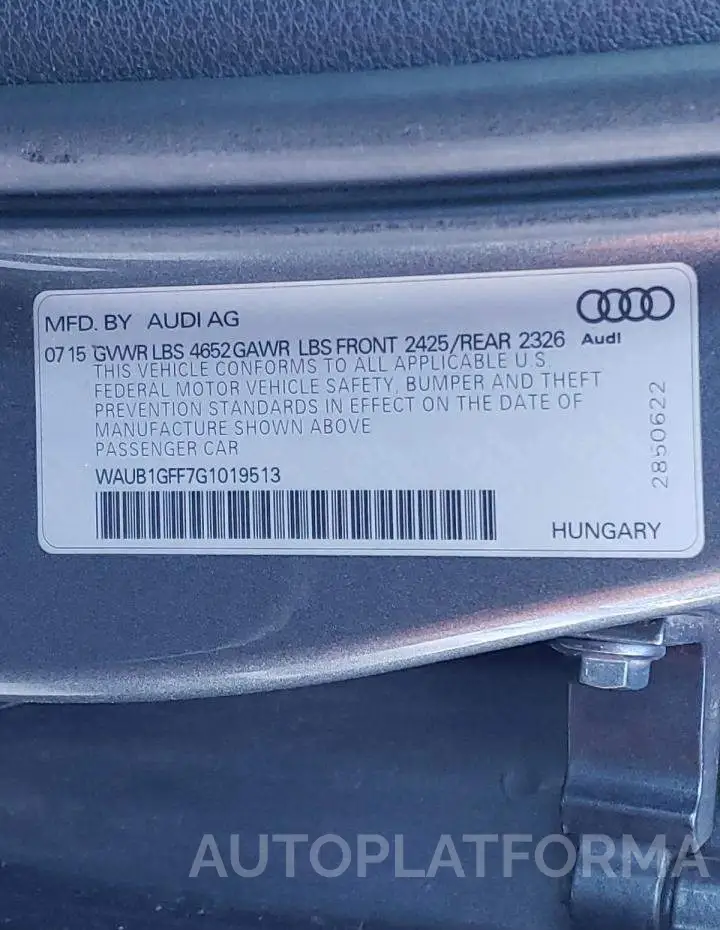 AUDI S3 2016 vin WAUB1GFF7G1019513 from auto auction Copart