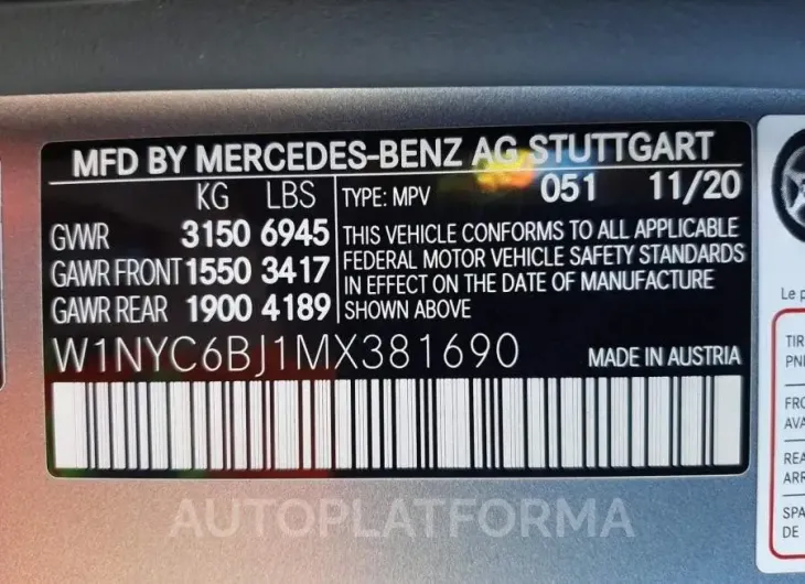 MERCEDES-BENZ G 550 2021 vin W1NYC6BJ1MX381690 from auto auction Copart