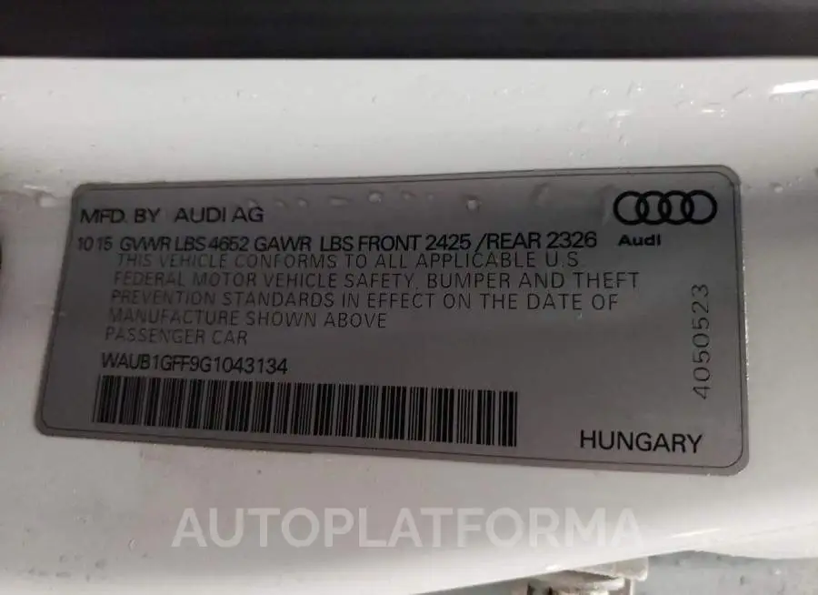 AUDI S3 PREMIUM 2016 vin WAUB1GFF9G1043134 from auto auction Copart